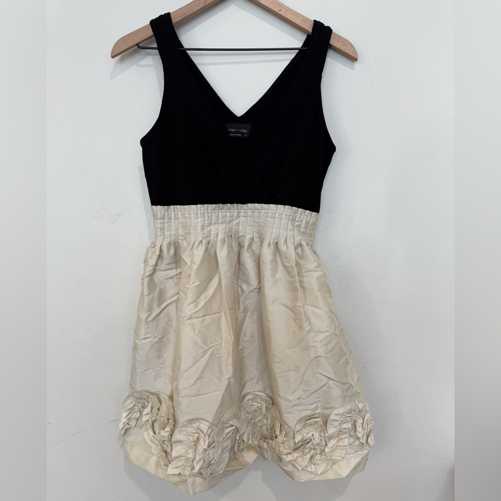 Max & Cleo 4 Black and Cream Rosette Mini‎ V-Neck Party Dress